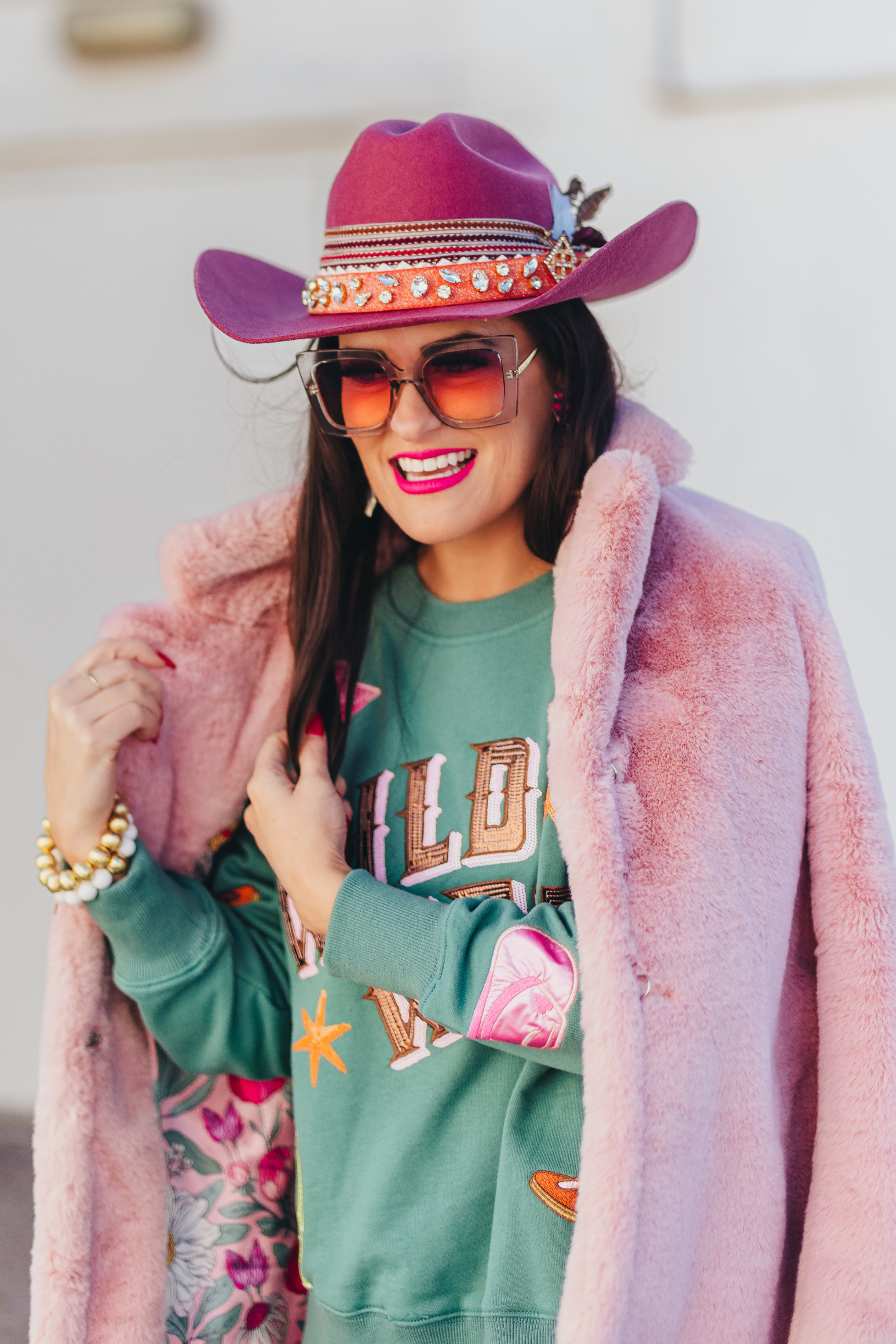 Brianna Cannon - Wholesale Fur/Faux Fur Coat - Women's - Dusty Pink Vegan Fur Coat with Floral Lining 8