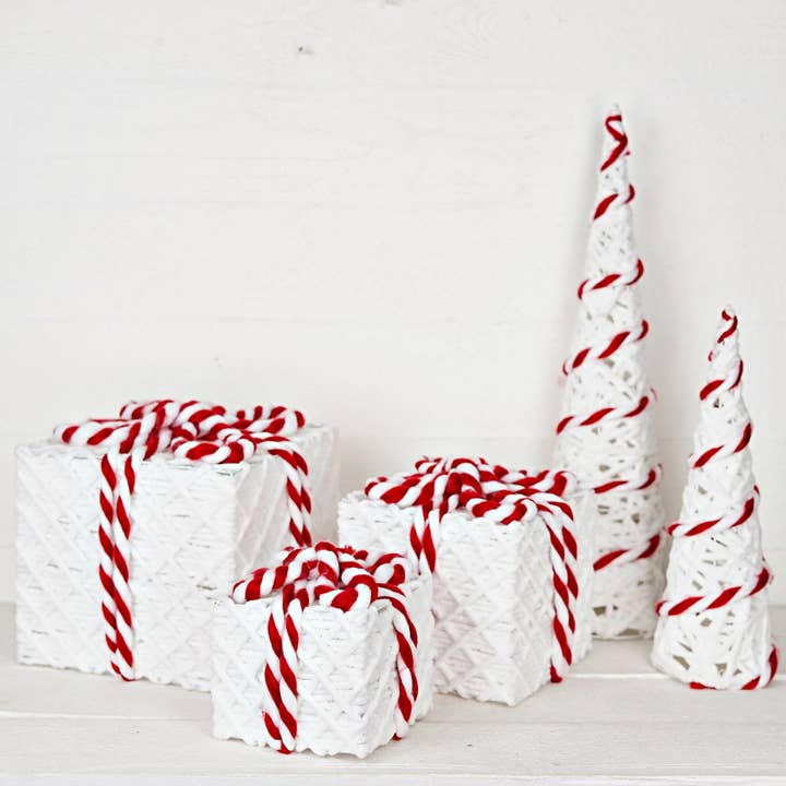 Holiday Depot Inc. - Wholesale Christmas Decoration - 570252- RED WHITE WOVEN YARN CONE TREE-23.5inH x 6inB3