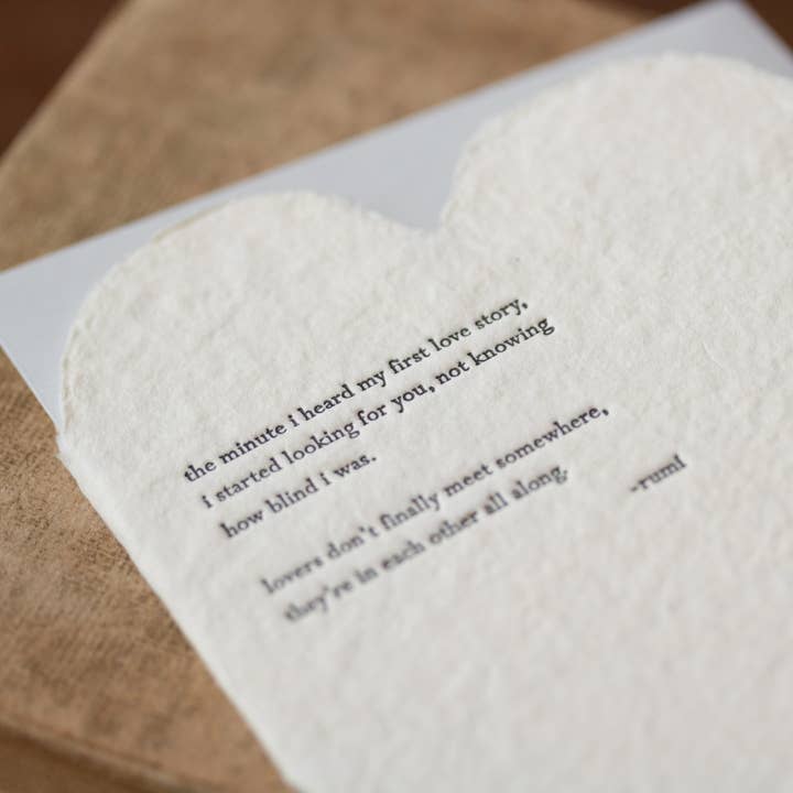 Oblation Papers & Press - Wholesale Love Card - Rumi Quote Deckled Heart Handmade Paper Letterpress Card2