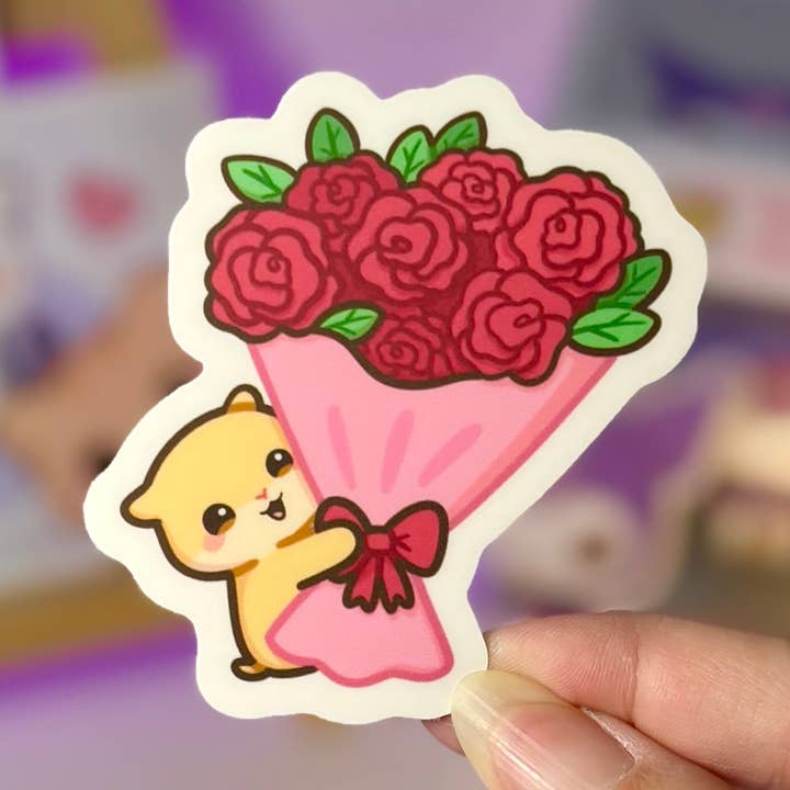 Big Rose Bouquet Waterproof Sticker for wholesale by owloArt