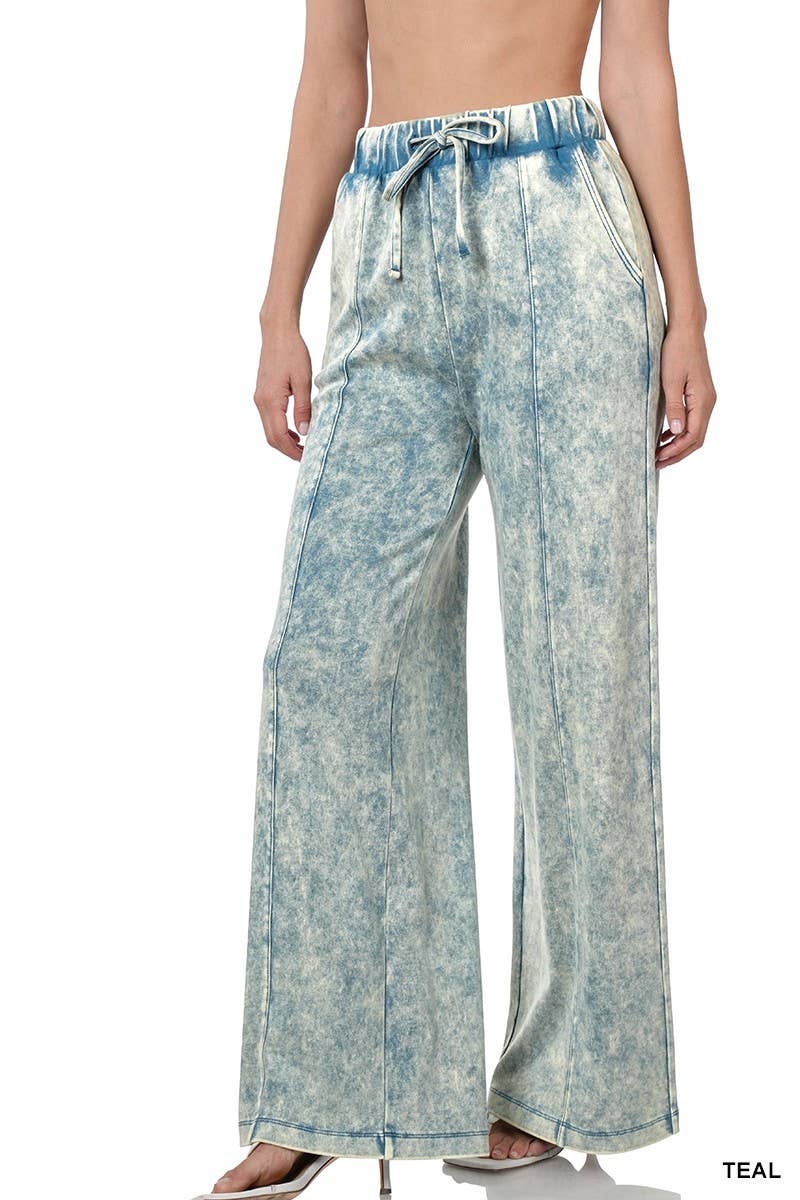 Baie Bleue - Wholesale Pants - Women's - P1756ZN - COOL ACID WASH WIDE LEG PANTS5