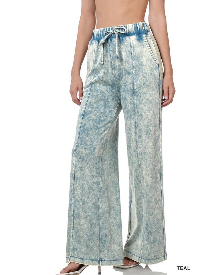 Baie Bleue - Wholesale Pants - Women's - P1756ZN - COOL ACID WASH WIDE LEG PANTS5