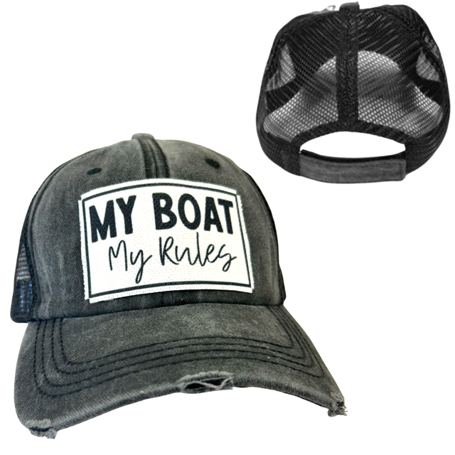 dkhandmade - Wholesale Trucker Hat - Unisex - MY BOAT MY RULES | DISTRESSED | UNISEX HAT0