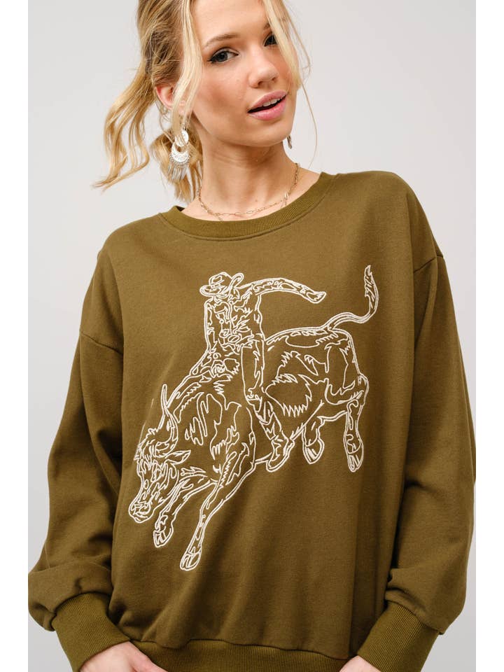 Blue B – Engroshandel Grafisk Sweatshirt - Dame – 36327T - Broderet western pullover-sweatshirt7