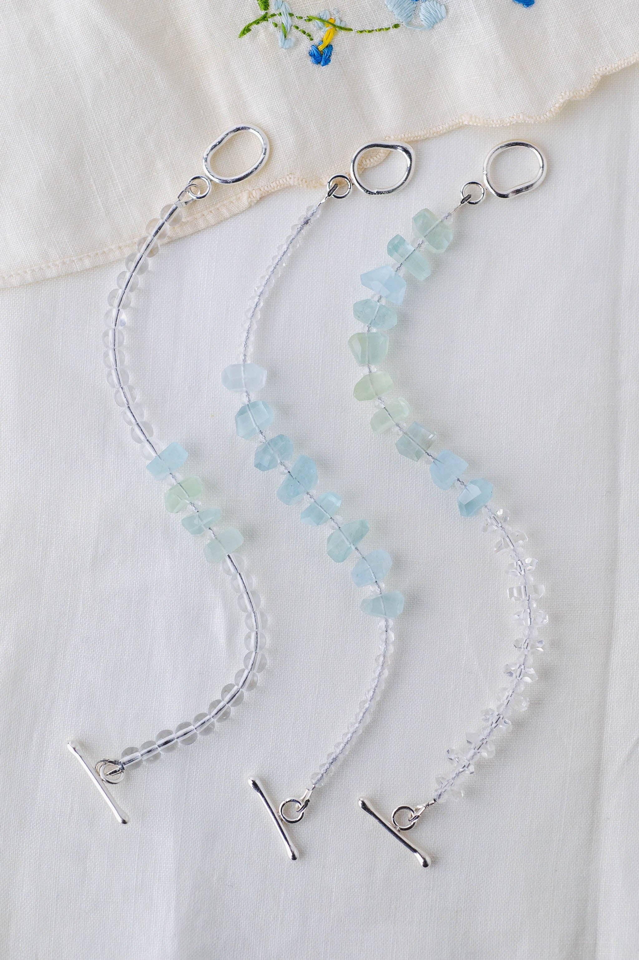 LoveGem Studio LLC - Wholesale Beaded Bracelet - Ocean's Whisper Bracelet – Premium Grade Aquamarine & Ice-Clear Quartz with Argentium Silver Toggle3