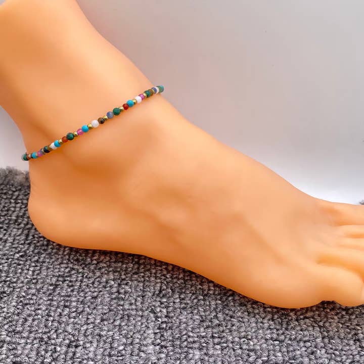 Mio Queena - Wholesale Anklet - 18K Gold Plated Stainless Steel Stone Beaded Anklet - FGS/CS