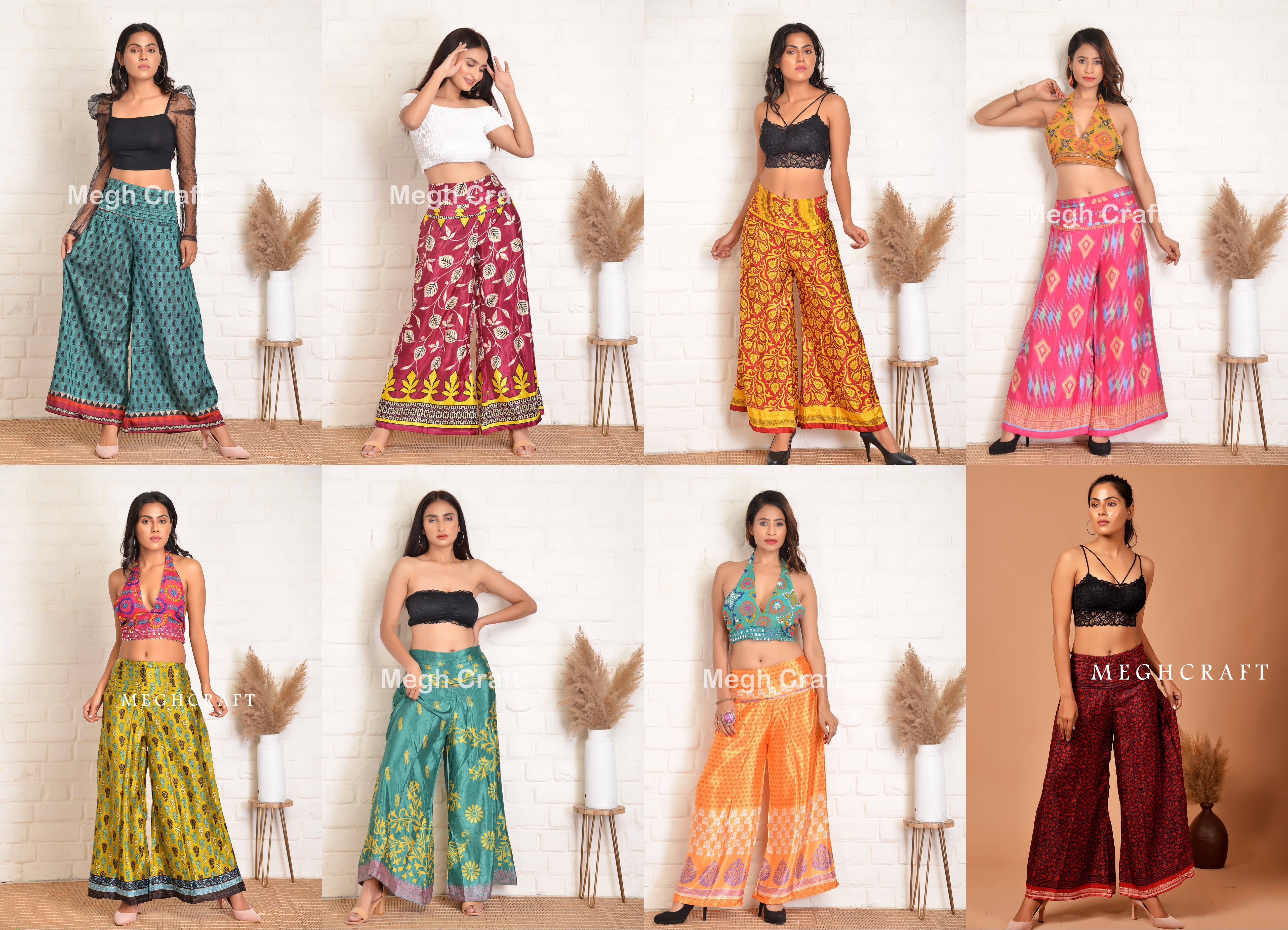 Meghcraft - Wholesale Pants - Women's - Silk Vintage Upcycled Silk Trouser-Wide Leg Pants-Palazzo19