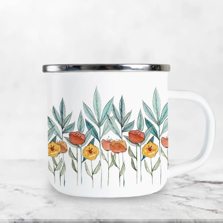 Wildflower Metal Mug for wholesale by Rebekah Pelletier Art