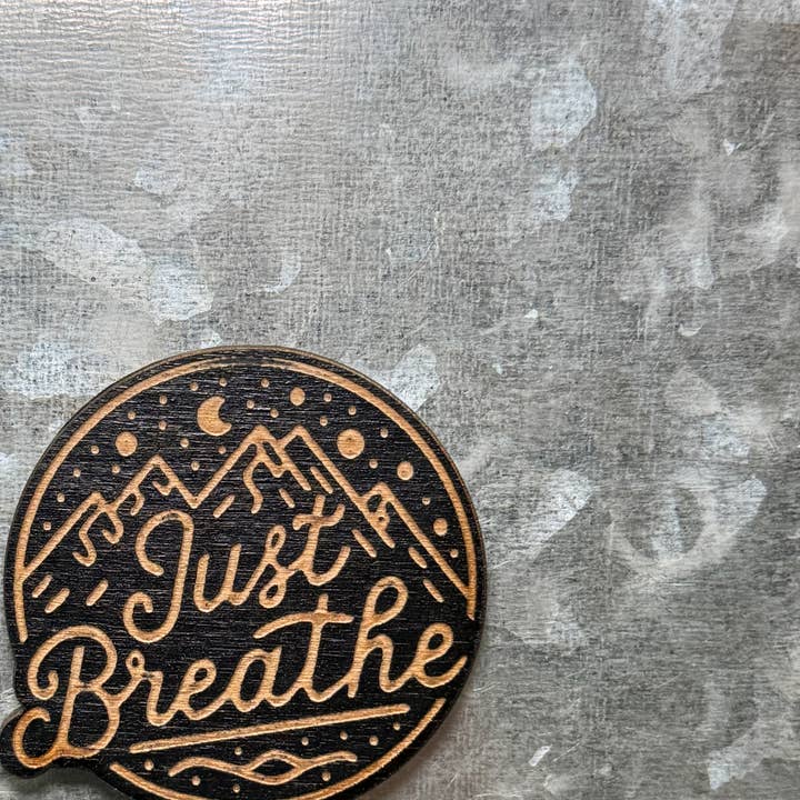 Just Breathe Wood Magnet for wholesale by Blaze Design Co.