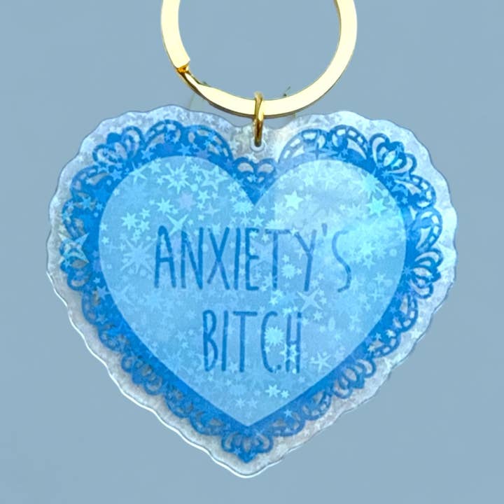 Anxiety's Bitch Lace Heart Keychain for wholesale by Seren James