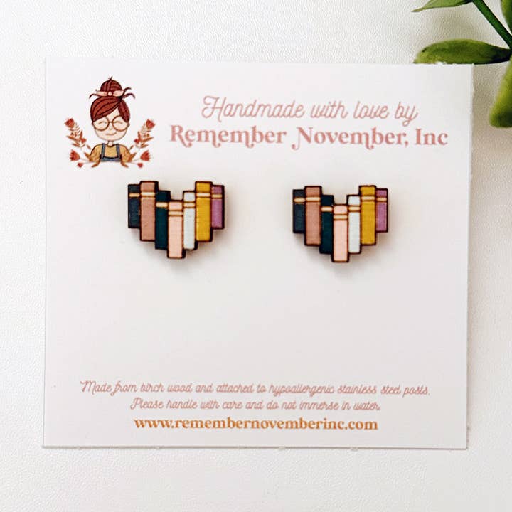 Book Stud Earrings, Book Stack Earrings, Literary Earrings for wholesale by Remember November, Inc
