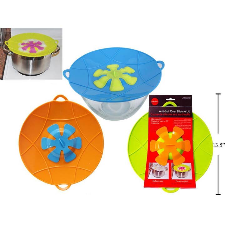 L.Gourmet 12.75"D 2-Tone Anti-Boil Over Silicone Lid, 3 col. for wholesale by Luciano Gourmet