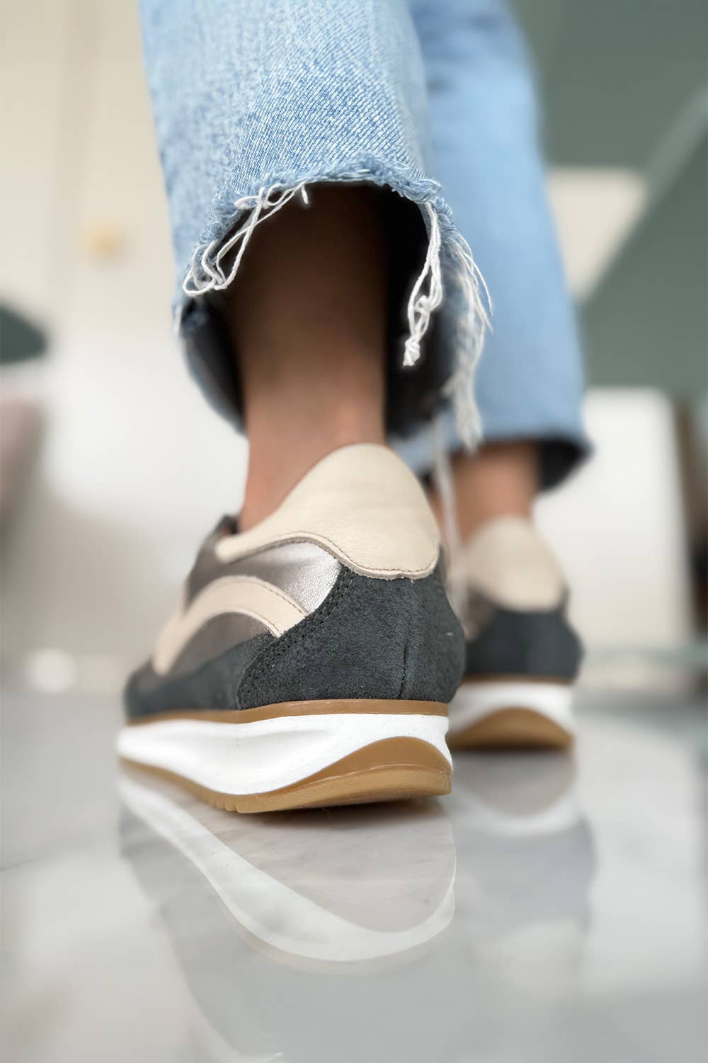 PMK SHOES - Wholesale Lifestyle Sneakers - Women's - Poema - Pewter - Handmade Cow Leather Sneakers2