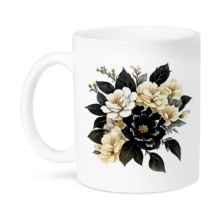 3dRose - Wholesale Coffee Mug - 3dRose, Elegant Black and Image Of Gold Flower Illustration, Mug8