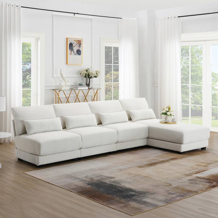 Cream Oversized Sectional Sofa with Reversible Chaise and L-shape for wholesale on Faire