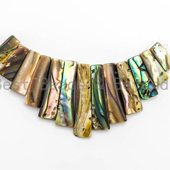 BestBeads&Beyond - Wholesale Beads - Natural Abalone Shell Graduated Bar Shaped Beads, Analone Fo2