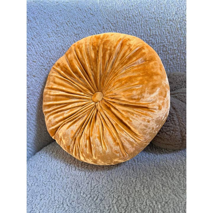 Velvet round Orange Cushion, solid Round Pillow, Velvet for wholesale by Phionah by Phionah Llc