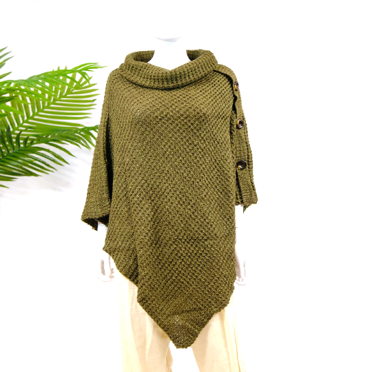 Karma Nepal Crafts - Wholesale Poncho - Women's - Hand Knit Turtle Neck Two Way Fall/Winter Poncho0