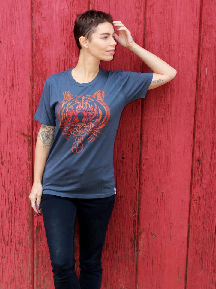 Tiger Hand Painted Bamboo Tee for wholesale by Third Wolf Designs