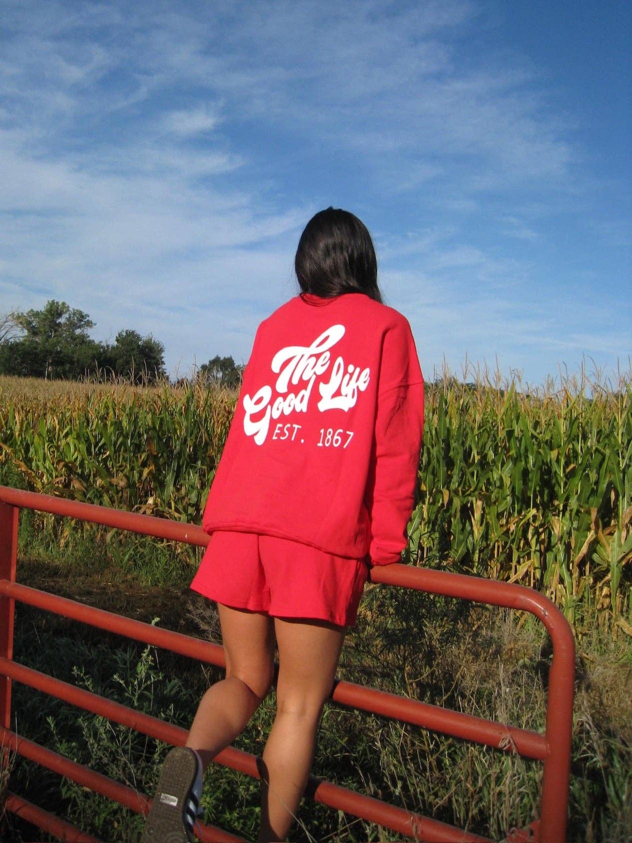 Red NE Good Life Core Sweatshirt for wholesale on Faire23