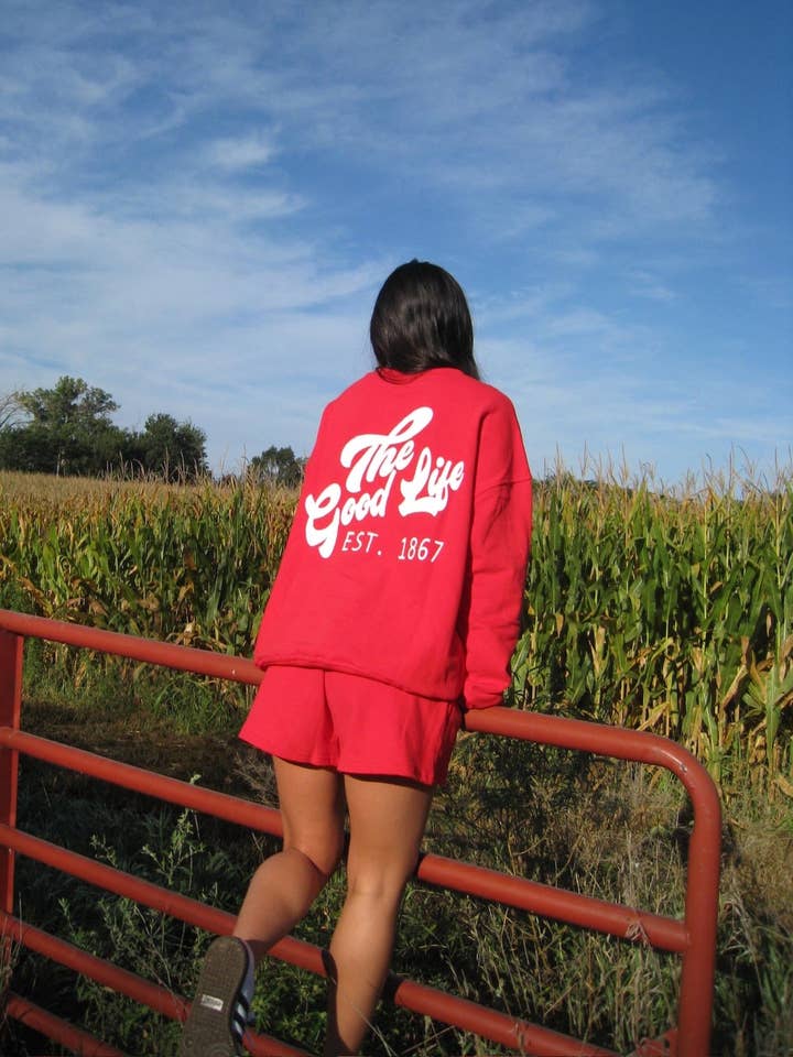 Red NE Good Life Core Sweatshirt for wholesale on Faire23