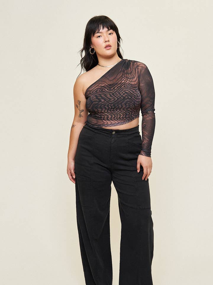 Kendall Mesh Asymmetrical Top for wholesale by What Lo Wants