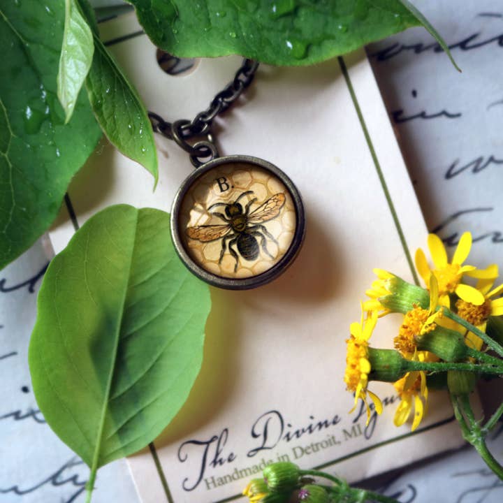 Honey or Worker Bee Simple Reversible Pendant Necklace for wholesale by The Divine Iguana