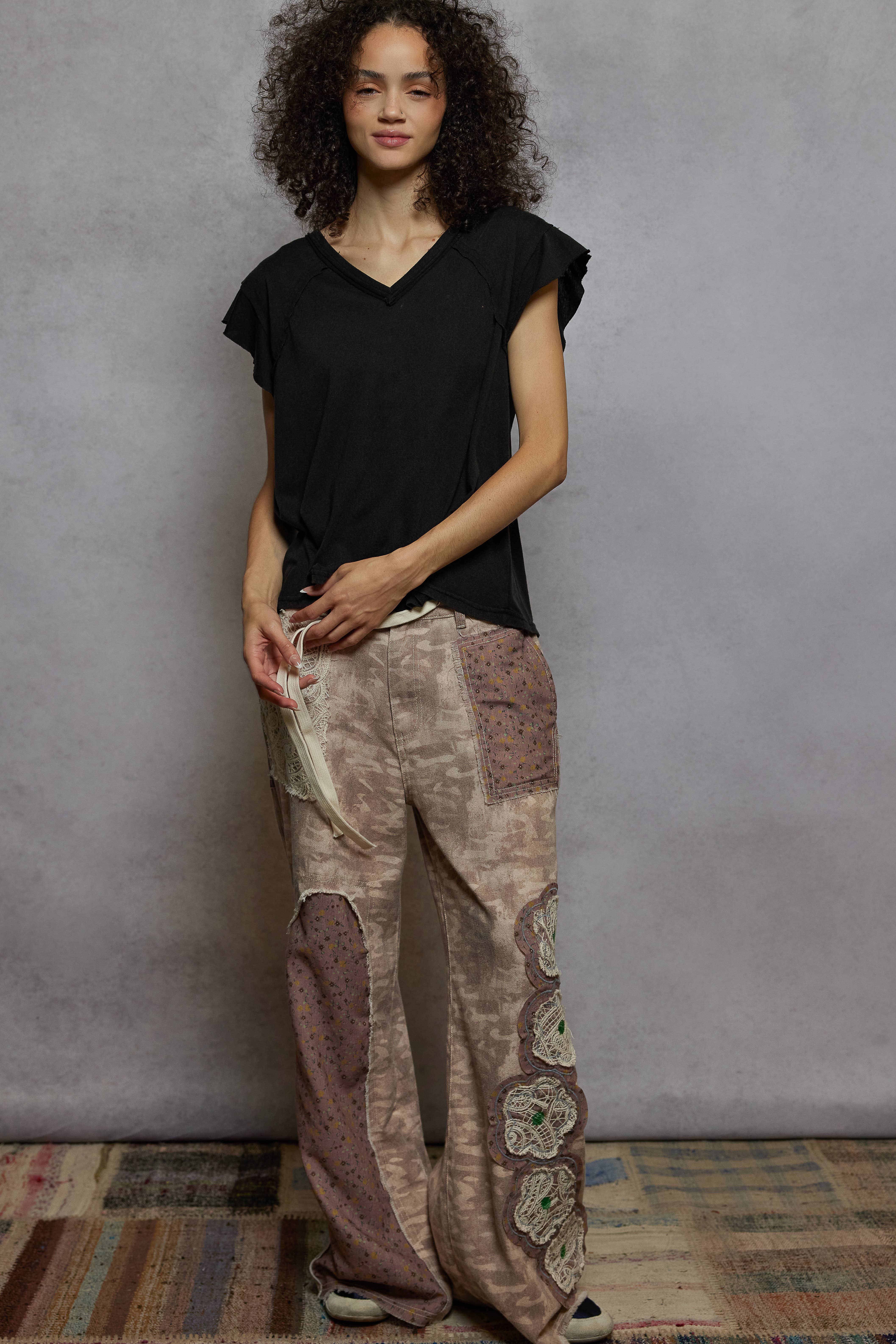 Pol Clothing - Wholesale T-Shirt - Women's - V-neck ruffle short sleeve solid basic cotton top40