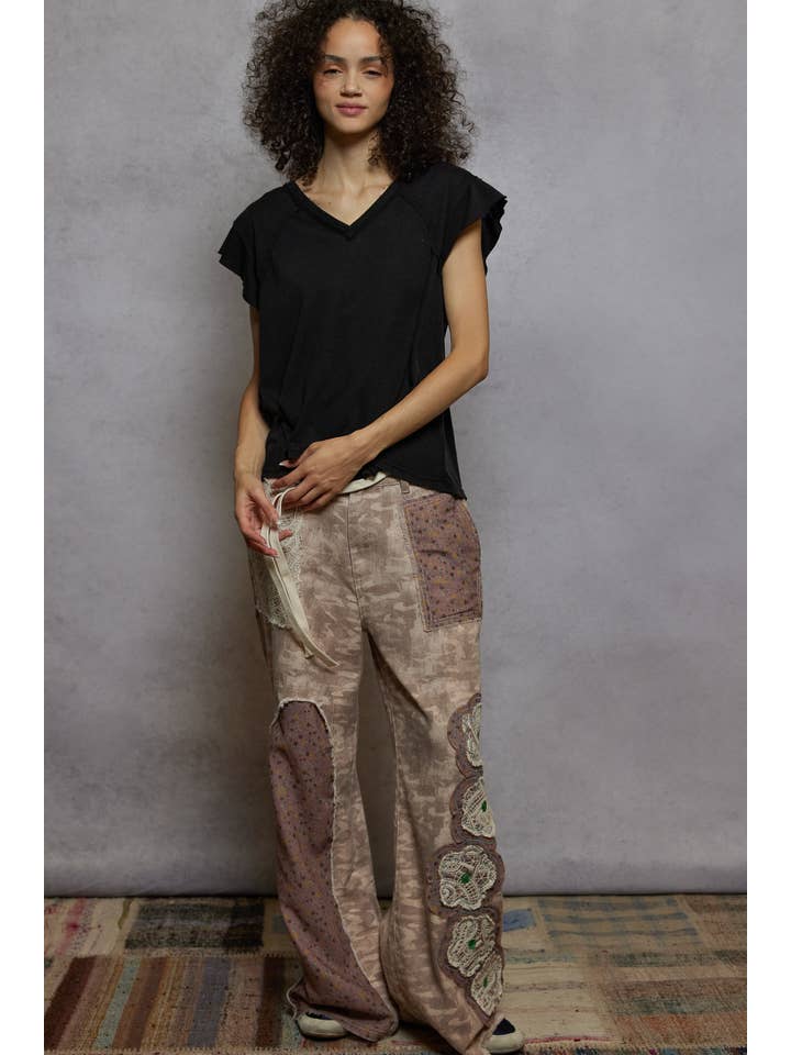 Pol Clothing - Wholesale T-Shirt - Women's - V-neck ruffle short sleeve solid basic cotton top40