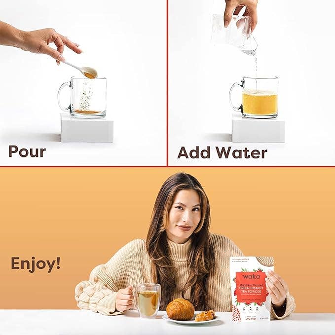 Waka Coffee & Tea - Wholesale Health/Detox Tea - Unsweetened Strawberry Flavored Green Instant Tea 4.5 oz Bag4