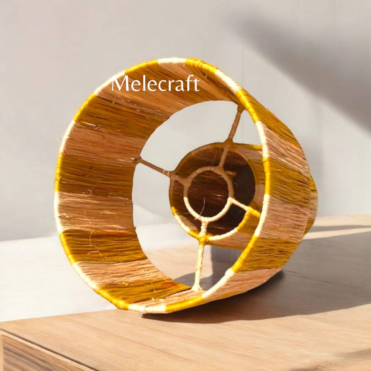 Melecraft - Wholesale Lamp Shade - Artisan-Crafted Yellow Striped Raffia Table Lamp Shade3