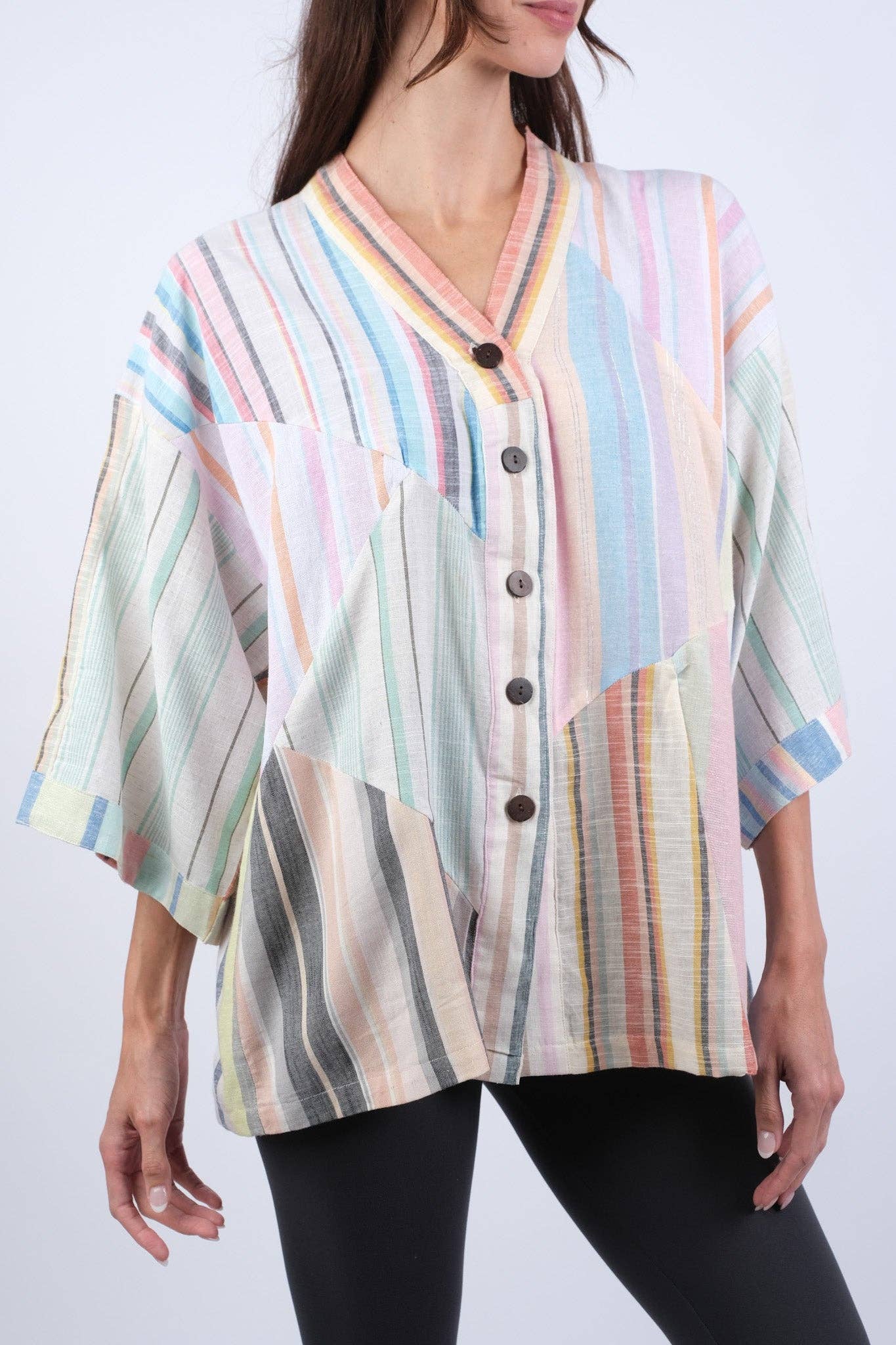 Sacred Threads - Wholesale Kimono - Women's - Ethereal Stripes Patchwork Kimono1