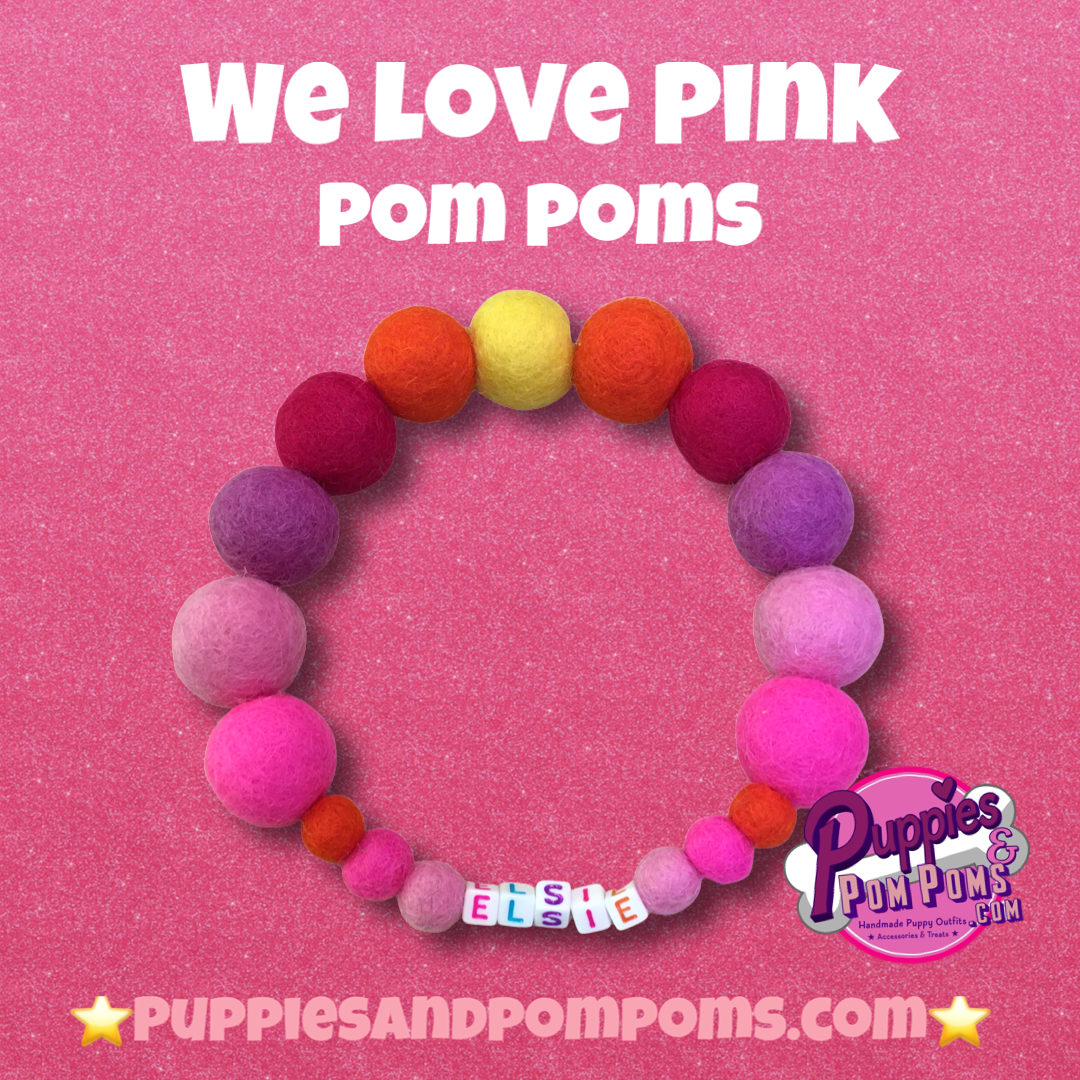 Puppies & Pom Poms - Wholesale Pet Collar - Dog - Pink - Personalised Pom Pom Dog Collar48