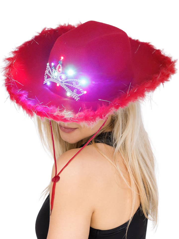 Bling Tiara Feather Trim LED Light-Up Cowgirl Hat for wholesale by Cap Zone