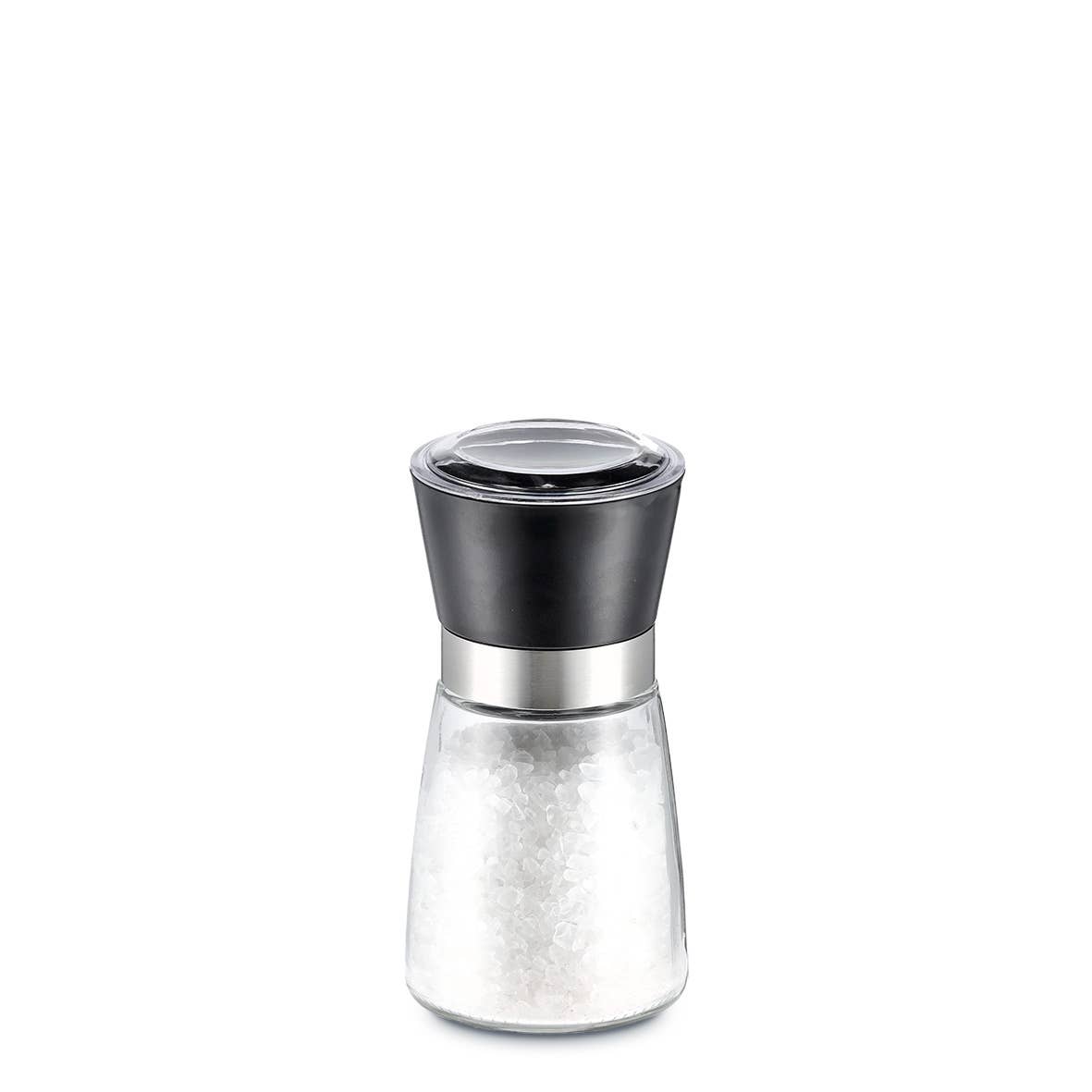 black Salt/Pepper Mill, Glass/Plastic/Stainless Steel, for wholesale on Faire2