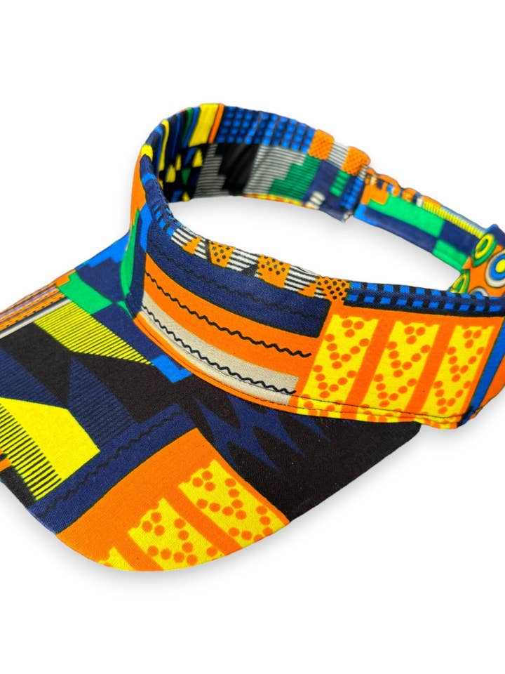 Afrikaanse print zonneklep - Blauw / Oranje kente voor wholesale door AfricanFabs