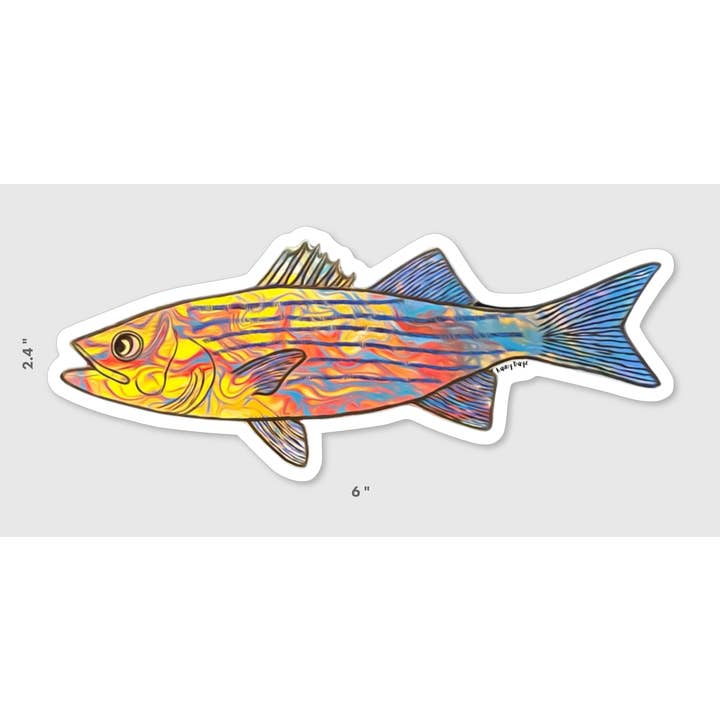 Funky Striped Bass Sticker for wholesale by Rainy Dayz Creative