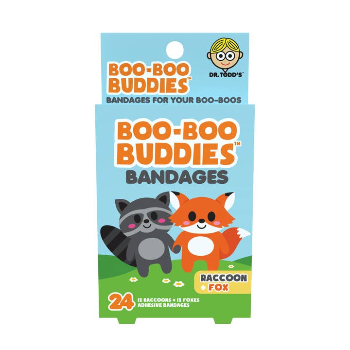 Kids Bandages – Raccoon + Fox (24 Count, Latex-Free) for wholesale by Boo Boo Buddies