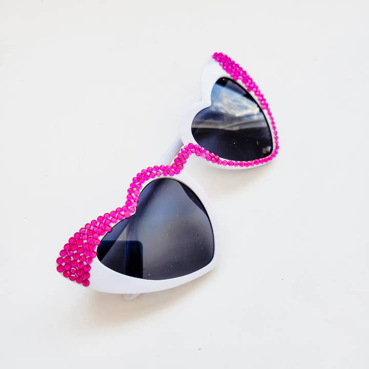 Lovesick Rebel - Wholesale Sunglasses - Women's - Pink and White Rhinestone Heart Sunglasses