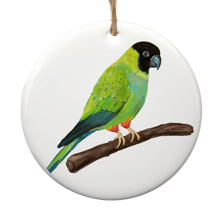 Ornamento in ceramica a forma di pappagallo verde per la vendita all'ingrosso da parte di MerikaArt