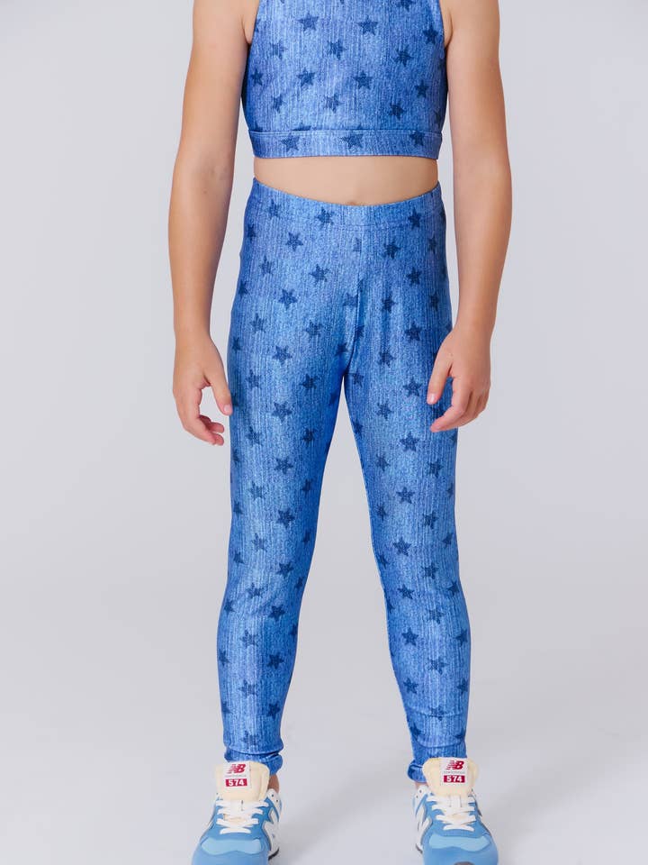 Piger Hi-Shine Leggings i Stjerne Denim for engroshandel hos Terez