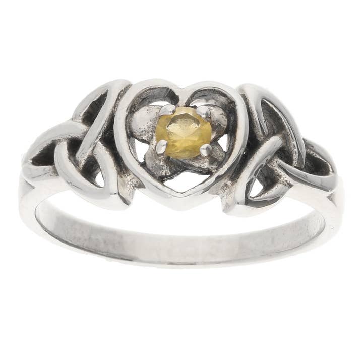 Silver Insanity - Wholesale Single Stone/Solitaire Ring - November Ring - Sterling Silver Citrine Celtic Trinity Knot Heart1