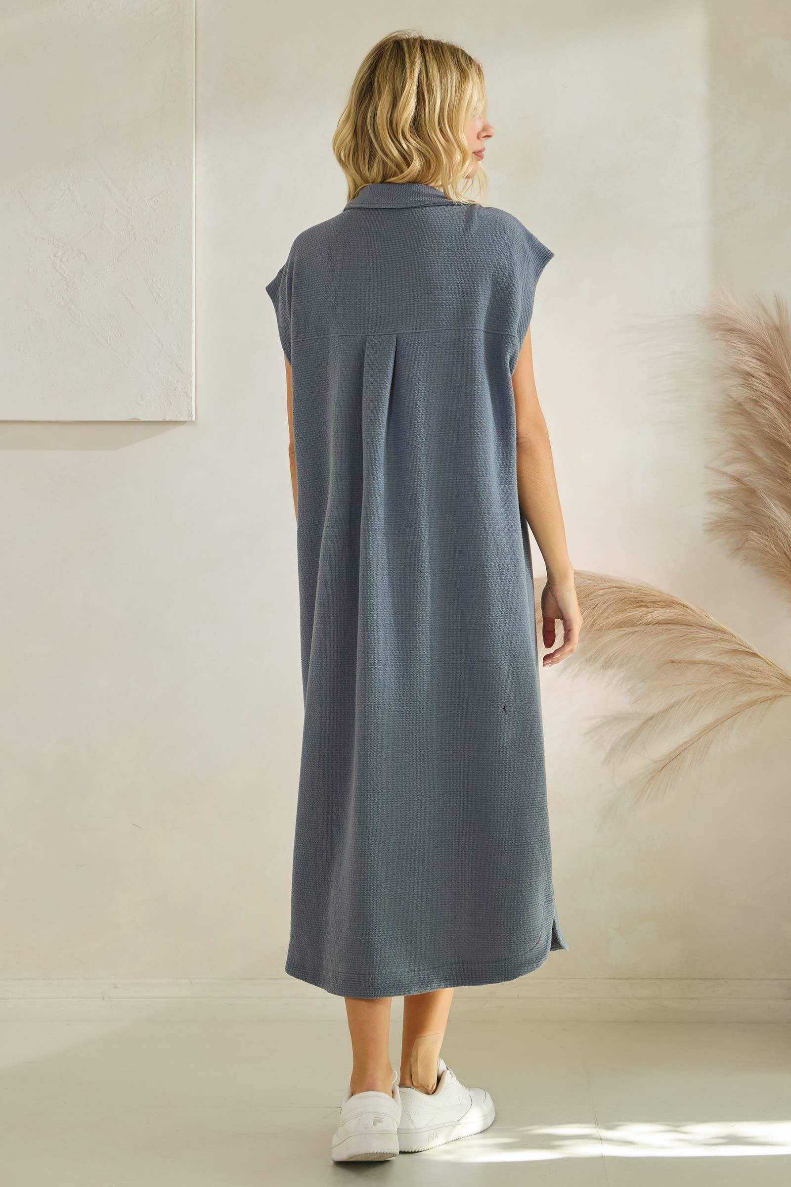 Tres Bien, Inc - Venta al por mayor Vestido - Mujer - Vestido maxi de punto nublado con cuello y manga corta D-41736.7