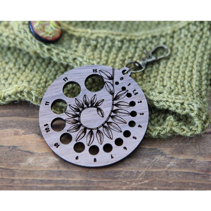 Sunrise Grove - Wholesale Knitting/Crochet Supplies - Walnut Wood Knitting Needle Gauge with Bronze Clasp9