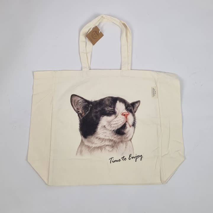 Cotton shopping tote with print - Cat - Time to Enjoy for wholesale by Animal Prints