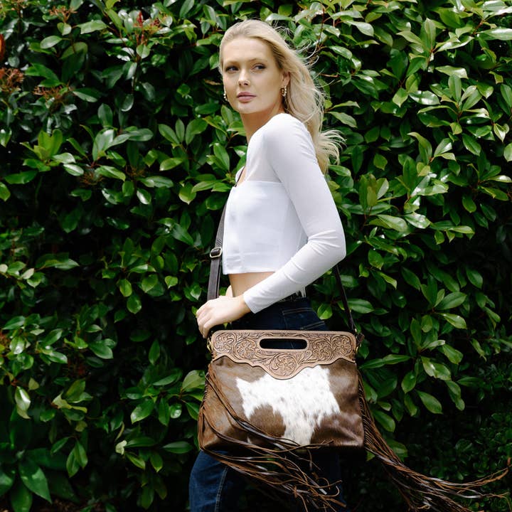 The Design Edge - Wholesale Shoulder Bag - Women's - Tooling Leather Cowhide Bag - AB03 - Cusco