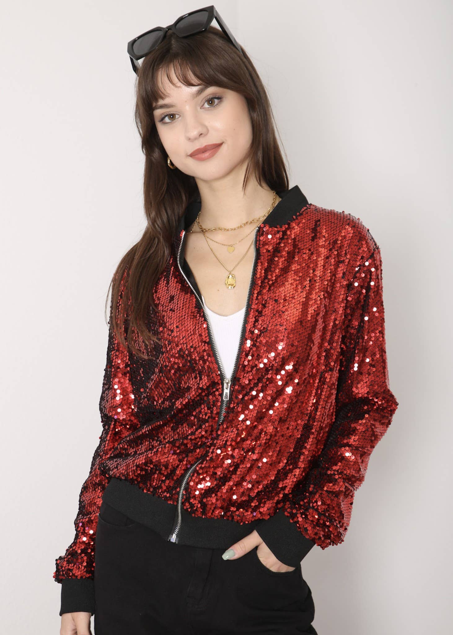 Anna Kaci Wholesale - Wholesale Varsity/Baseball Jacket - Women's - Striped Metallic Sequin Varsity Jacket28
