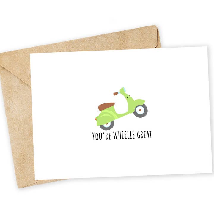 Tarjeta de felicitación de Vespa Scooter: Nota de agradecimiento divertida de San Valentín para venta al por mayor de Chewy Lemon Studio