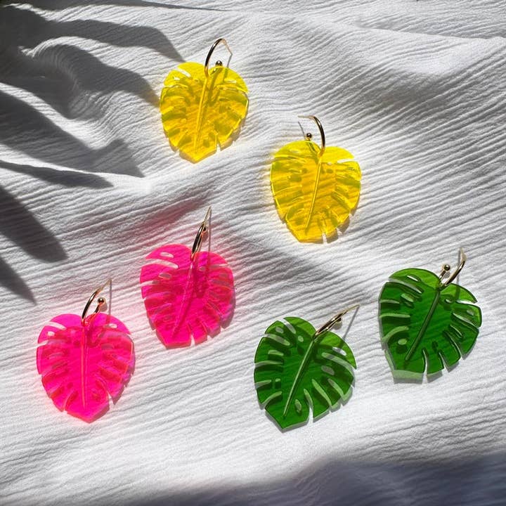 Acrylic Monstera Dangles for wholesale by The Crafted Makerie