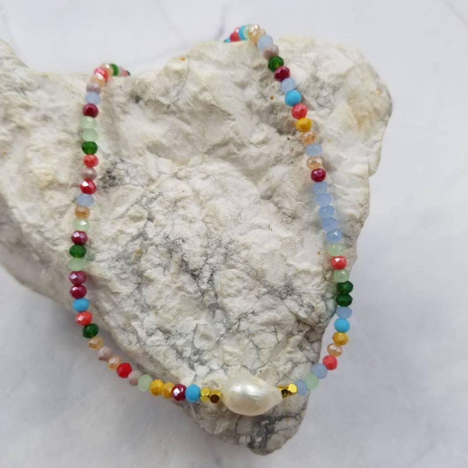 The Pretty Jewellery - Wholesale Beaded/Pearl Necklace - Colorful Glass Beaded Freshwater Pearl Neckalce0